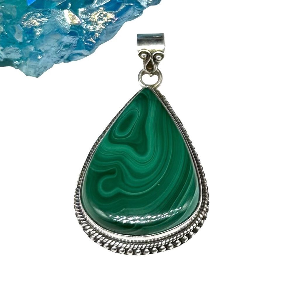 Malachite Necklace Pendant Solid 925 Sterling Silver